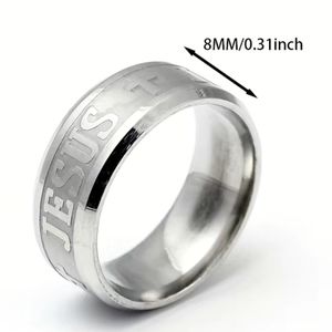 Silver or gold stainless steel Jesus cross faith 8mm ring. Size 6 to 13 avail.
